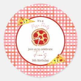 Adesivo Redondo Pizza Party Any Age Birthday