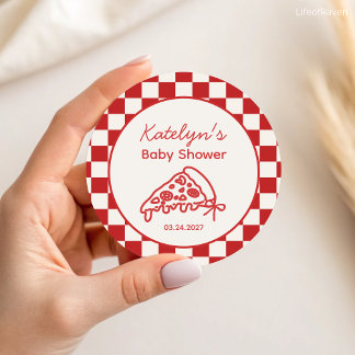 Adesivo Redondo Pizza Party Baby Shower Favor Stickers