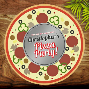 Adesivo Redondo Pizza Party Favor Obrigado Stickers