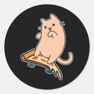 Adesivo Redondo Pizza Pepperoni de Skateboard e Gato