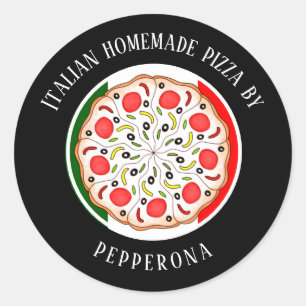 Adesivo Redondo Pizza profissional bandeira italiana preta empresa