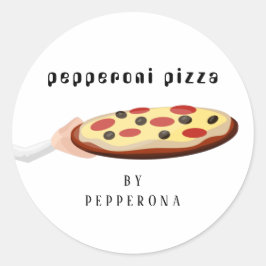 Adesivo Redondo Pizza simples de pepperoni, ilustração personaliza