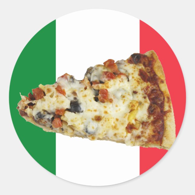 Adesivo Redondo Pizza Slice em Cores da Bandeira Italiana (Frente)