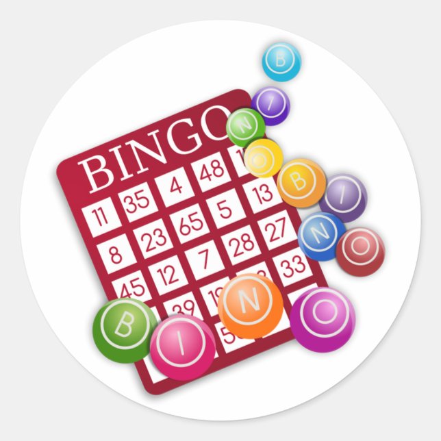 Adesivo Redondo Placa BINGO com BINGO Balls (Frente)