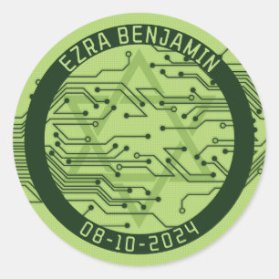 Adesivo Redondo Placa de Circuito de Computador Verde Bar Mitzvah