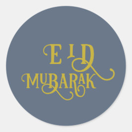 Adesivo Redondo Placa de Cor Azul Retro Eid Mubarak