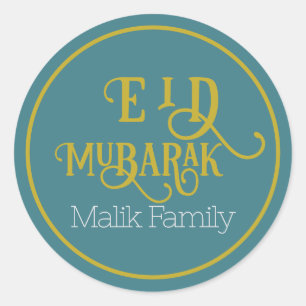 Adesivo Redondo Placa de Cor da Turquesa Eid Mubarak Personalizada