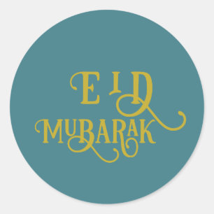 Adesivo Redondo Placa de cor Eid Mubarak Turquoise