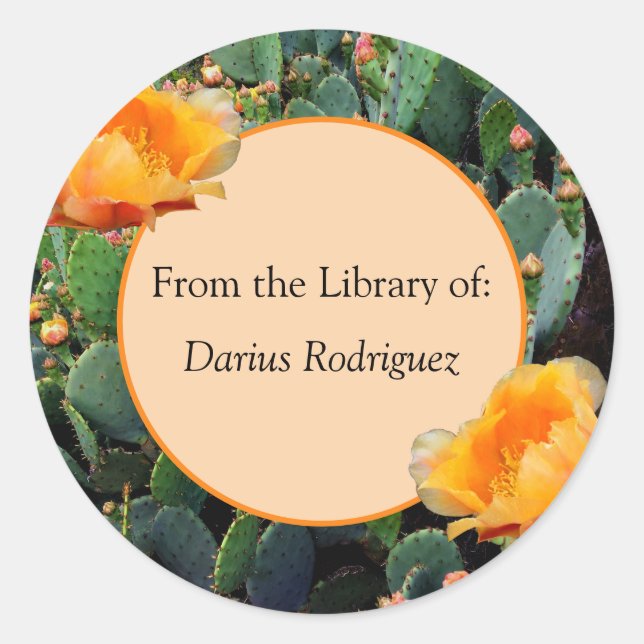 Adesivo Redondo Placa de Design do Cactus de Pear Laranja