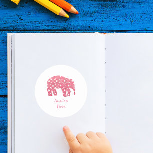 Adesivo Redondo Placa de elefante rosa personalizada