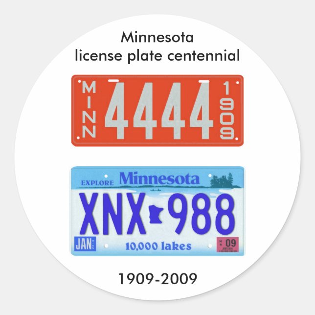 Adesivo Redondo Placa de licença de Minnesota centenário (Frente)