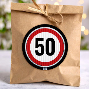 Adesivo Redondo Placa de Limite de Velocidade de 50 Anos - QUALQUE