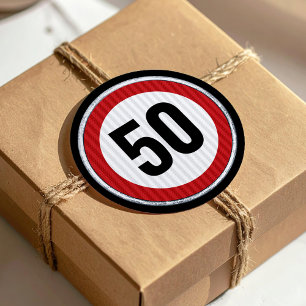 Adesivo Redondo Placa de limite de velocidade vermelha de 50 anos
