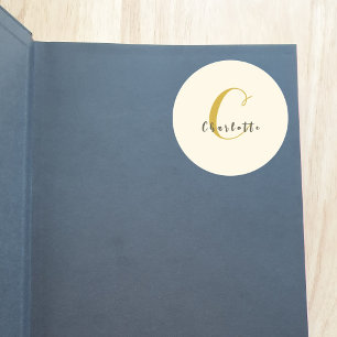 ADESIVO REDONDO PLACA DE LIVRO COM INICIAL DE MONOGRAMA CLÁSSICO E