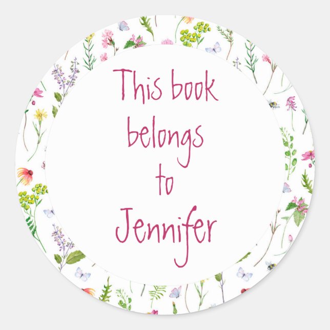 Adesivo Redondo Placa de Livro Personalizada do Jardim de Flores d (Frente)
