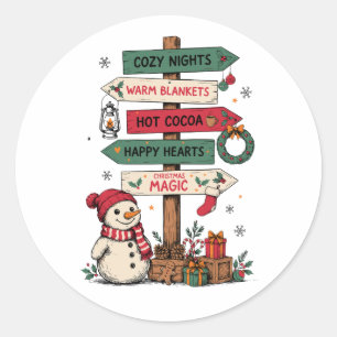 Adesivo Redondo Placa de Natal Magia Boneco de Neve Noites Aconche