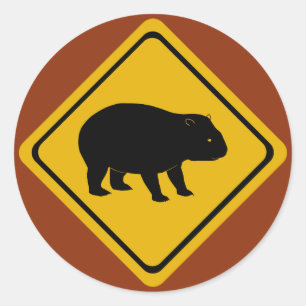 Adesivo Redondo placa de trânsito australiana wombat
