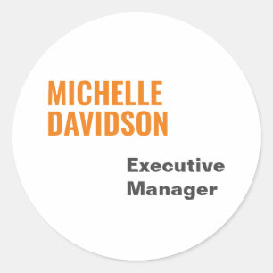 Adesivo Redondo Placa Minimalista Laranja Branco Moderna Profissio