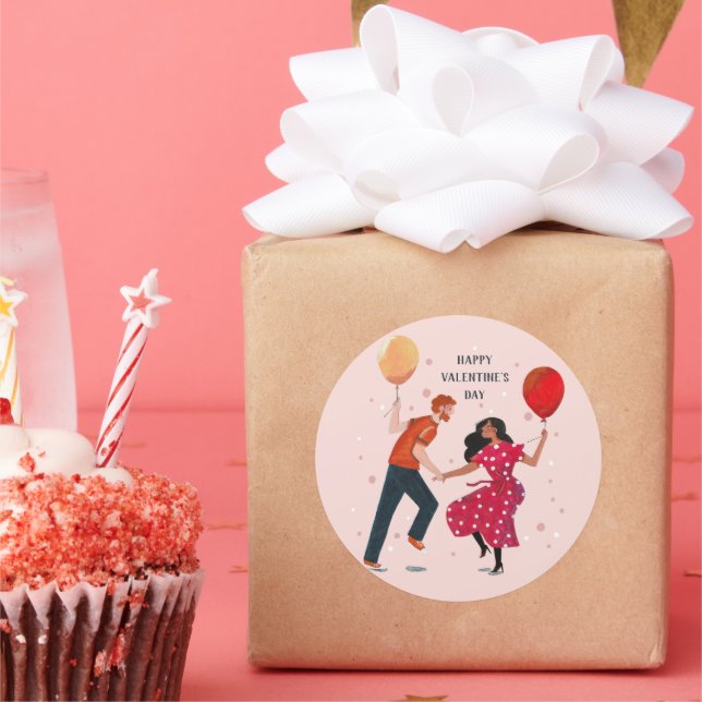 Adesivo Redondo Placa namorados rosa-branca e pessoas vermelha (Festa)