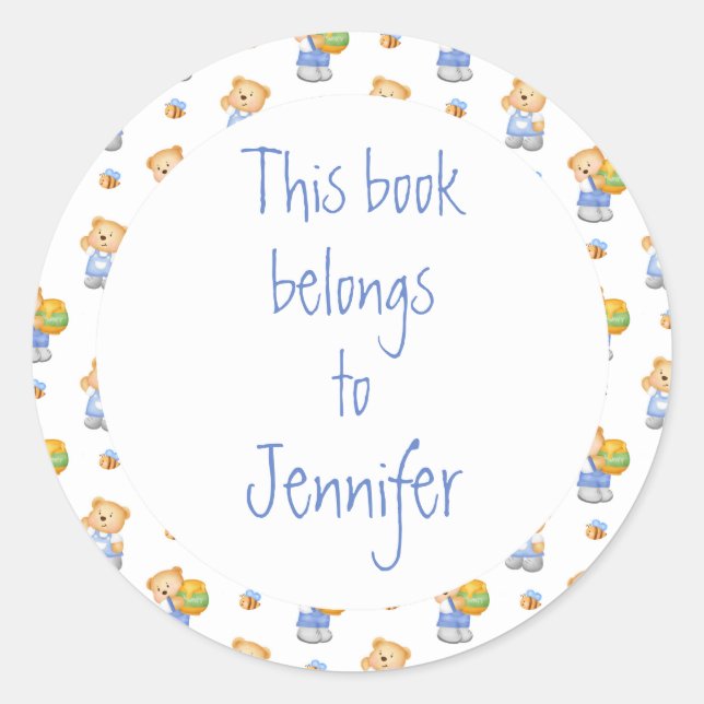 Adesivo Redondo Placa Personalizada de Biblioteca do Urso de Cintu (Frente)