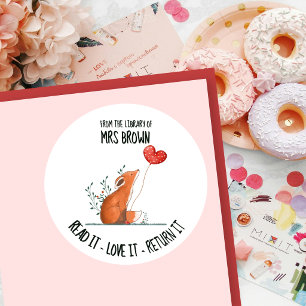 Adesivo Redondo Placa Personalizada de Livro Raposa Fofa Criança