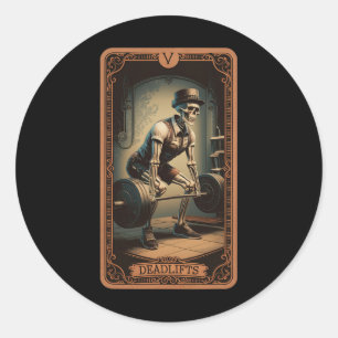 Adesivo Redondo Placa Tarot Skeleton Deadlifts Potência
