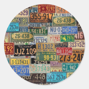 Adesivo Redondo Placas de Licença Vintage