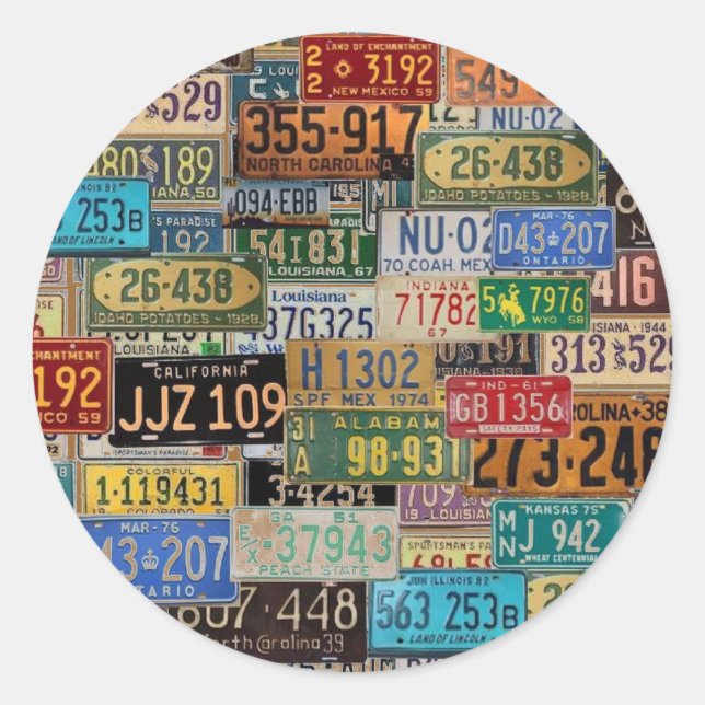 Adesivo Redondo Placas de Licença Vintage (Frente)