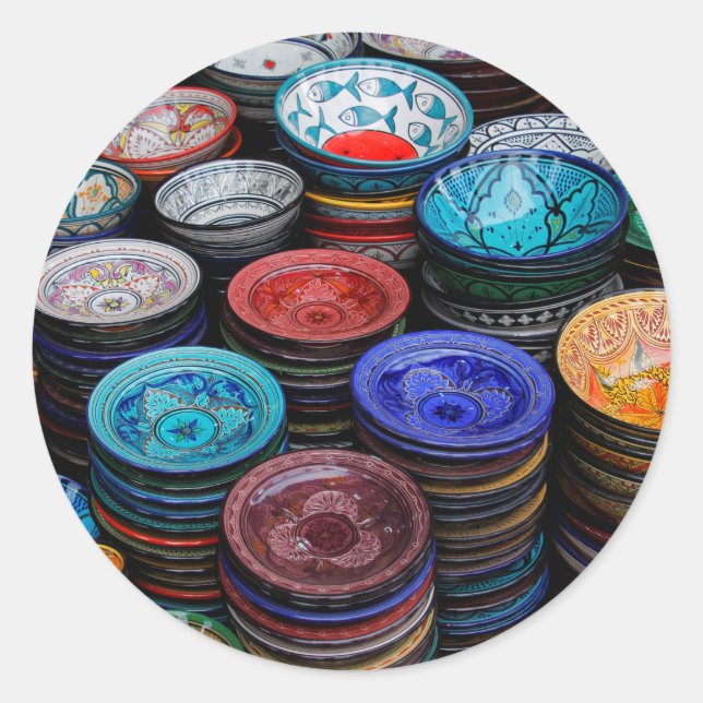 Adesivo Redondo Placas De Marrocos No Mercado (Frente)