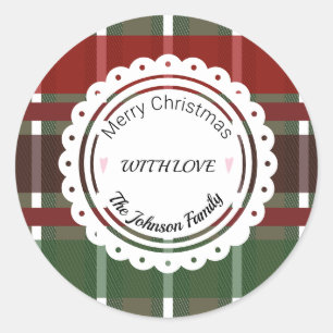 Adesivo Redondo Plaid de Natal Festivo Feriado Vintage