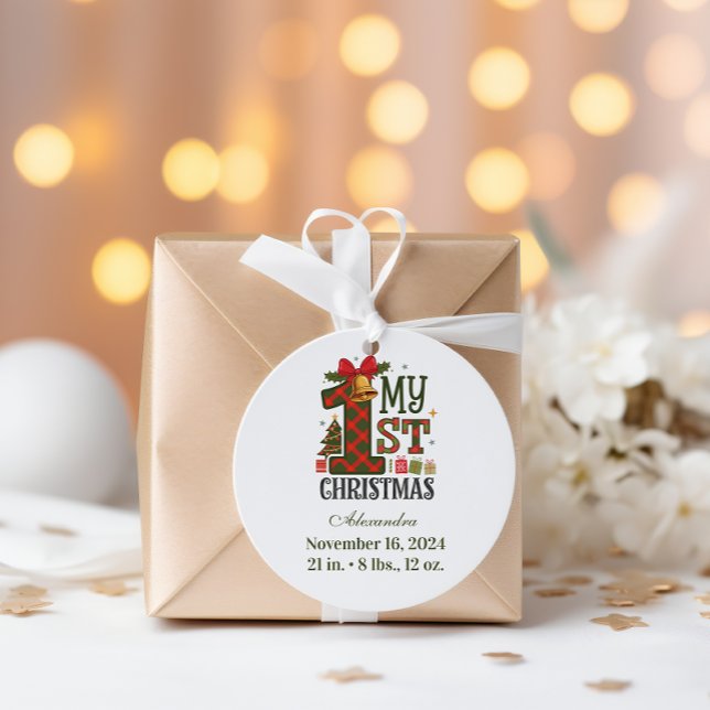 Adesivo Redondo  Plaid Rustic  First Christmas (Criador carregado)