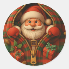 Adesivo Redondo Plaid Santa Claus Christmas Design 