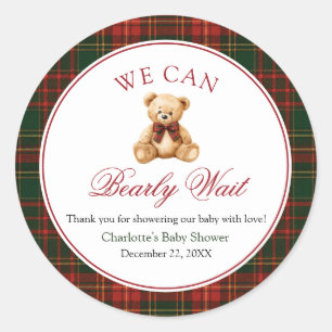 Adesivo Redondo Plaid Vermelho de Natal Urso de Pelúcia Teddy Chur