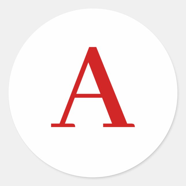 Adesivo Redondo Plain Modern White Red Monogram Initial Letter (Frente)
