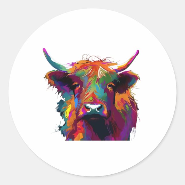 Adesivo Redondo planalto Vaca, vaca, vaca em terras altas, lindas  (Frente)