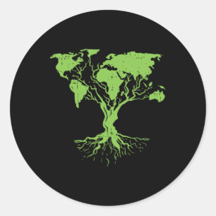 Adesivo Redondo Planeamento Ambiental da Árvore de Mapa Mundial Cu