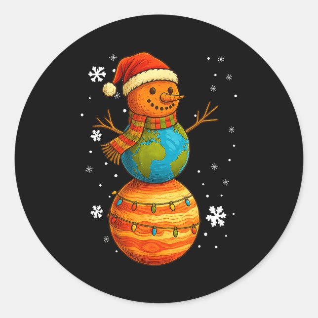 Adesivo Redondo Planet Snowman Earth Saturn Christmas Holiday Art  (Frente)
