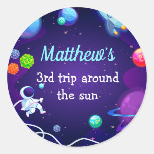 Adesivo Redondo Planeta Astronauta Azul aniversário de 3 anos do 