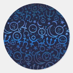 Adesivo Redondo Planeta Azul Símbolos Planetas Místicos do Univers