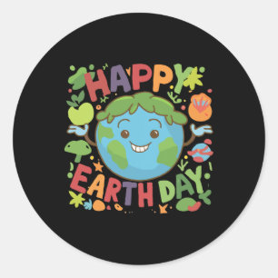 Adesivo Redondo Planeta Gelado Terra Dizendo Feliz Dia da Terra
