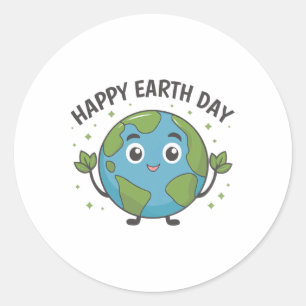 Adesivo Redondo Planeta Gelado Terra Dizendo Feliz Dia da Terra 1