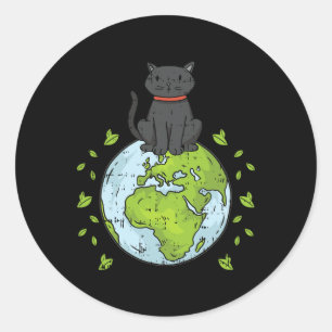 Adesivo Redondo Planeta Terra do Gato Sentado Natureza Ambiental d