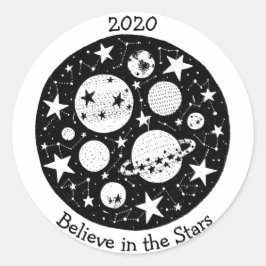 Adesivo Redondo Planetas de Estrelas e Constelações no Céu Noturno