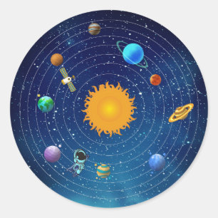 Adesivo Redondo Planetas do Sistema Solar com Sol e Astronauta