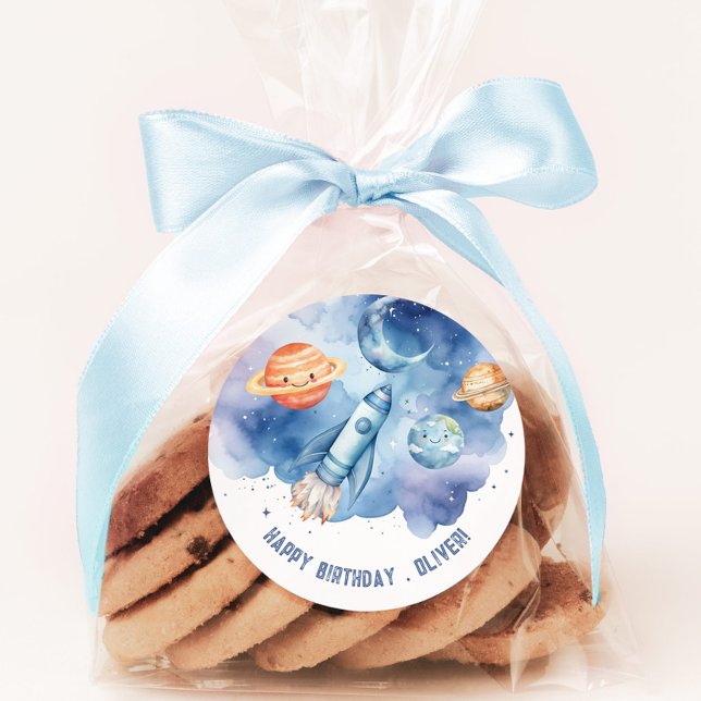 Adesivo Redondo Planetas exteriores Festa de aniversário Boy (Criador carregado)