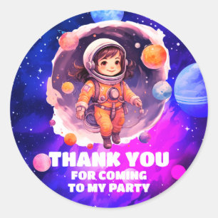 Adesivo Redondo Planetas Externos Menina Rosa Aniversário Obrigado