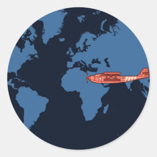 Adesivo Redondo Plano de Vintagem do Mapa Mundial do viagem