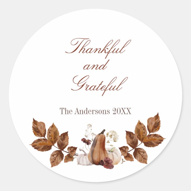 Adesivo Redondo Planta de abóbora russa de aquarela obrigado você (Frente)