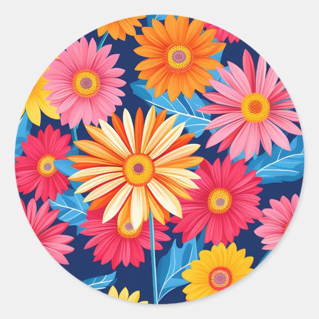 Adesivo Redondo Planta de Flores de Gerbera Daisies Vibrantes (Frente)