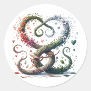 Adesivo Redondo Planta em forma de coração: quatro estações de amo
